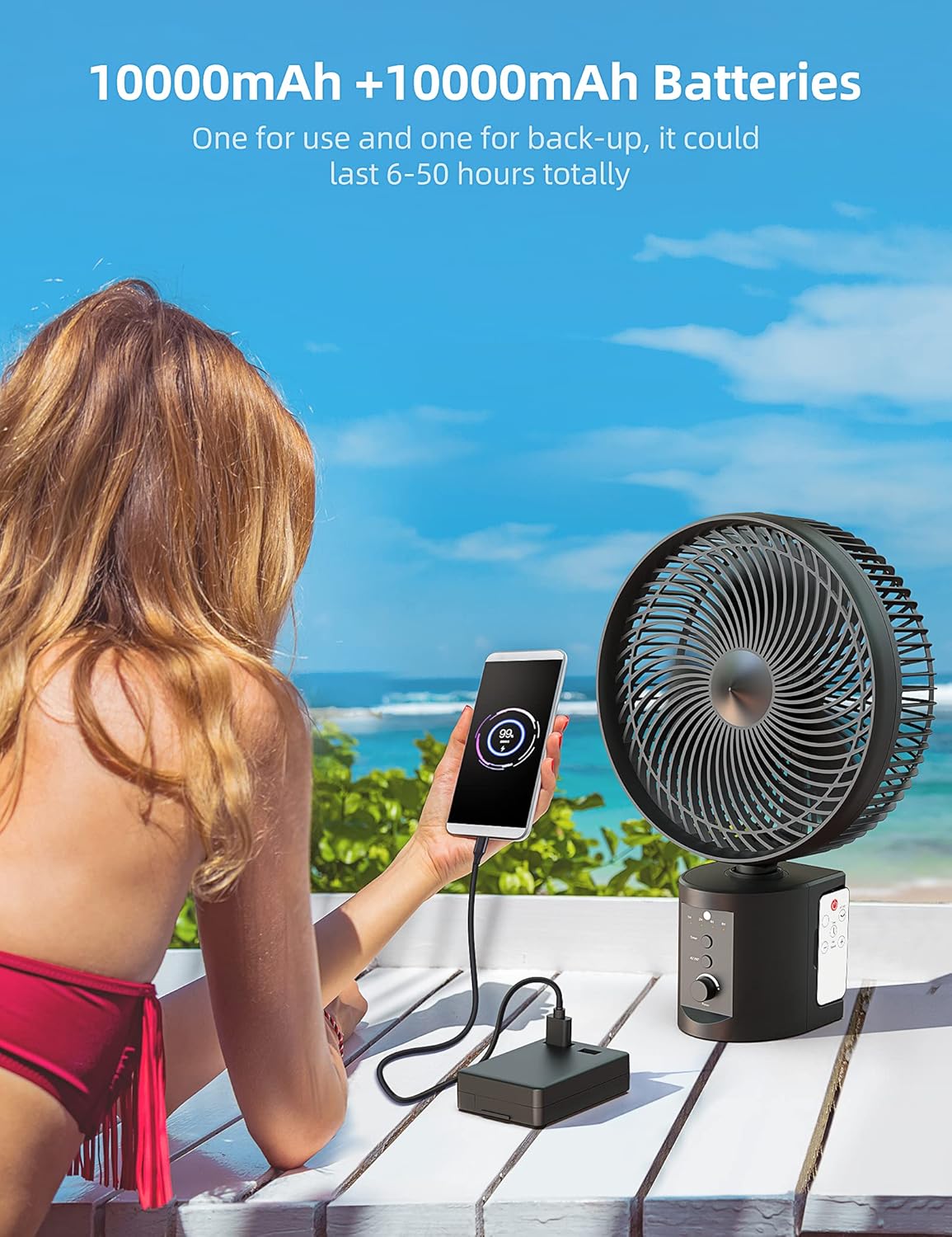 10 Inch Oscillating Rechargeable Battery Fan with Remote E653