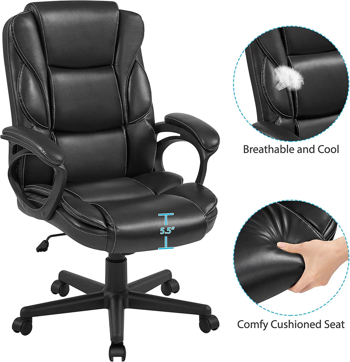 High Back Wide Seat PU Leather Office Chair F1661