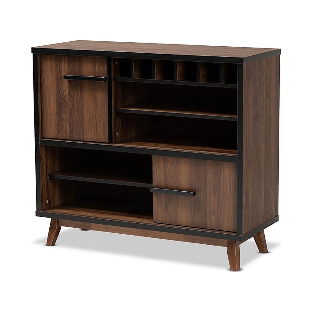 Walnut Brown and Black Wood Wine Storage Cabinet F87853