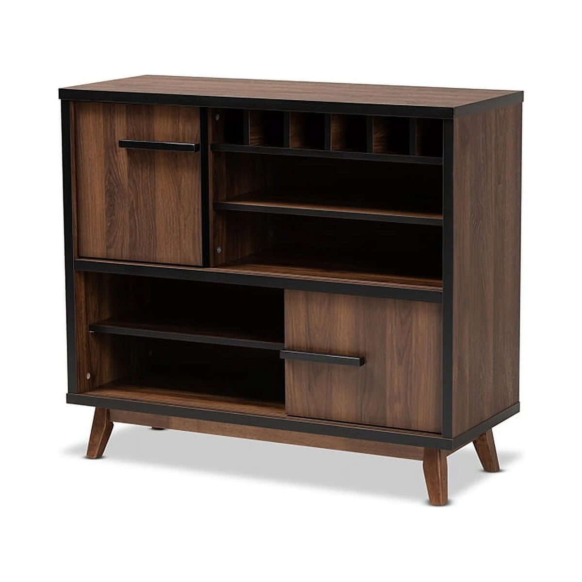 Walnut Brown and Black Wood Wine Storage Cabinet F87853