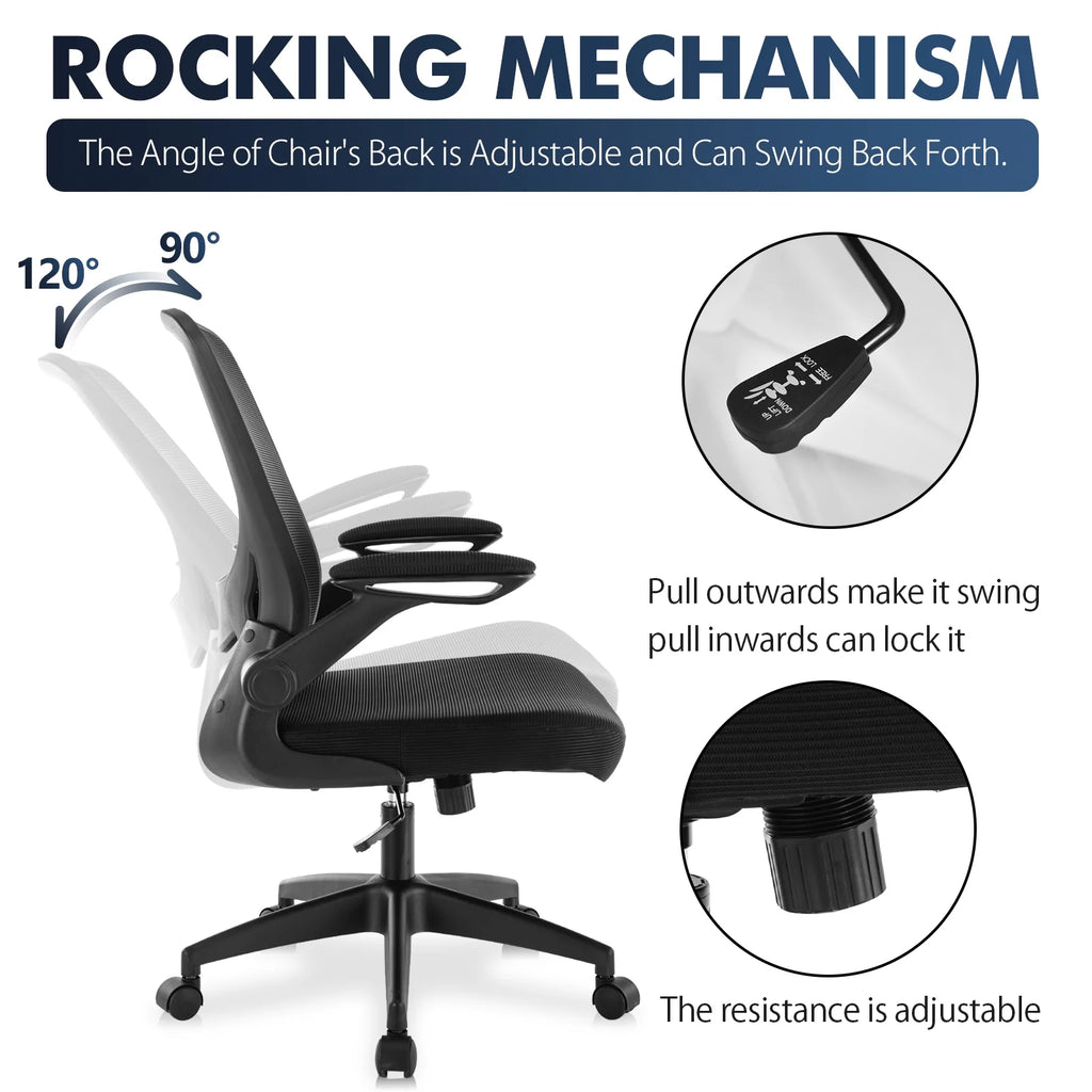 Black Ergonomic Office Chair with Lumbar Support and Flip up Arms G79367