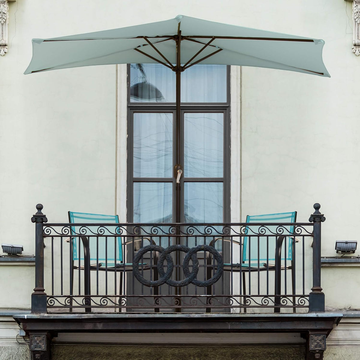 Tan 9-Foot Half Patio Umbrella Q7995