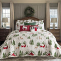King/Cal King Red Green Brown White Cotton Reversible Quilt Set with Two King Pillow Shams Z75801
