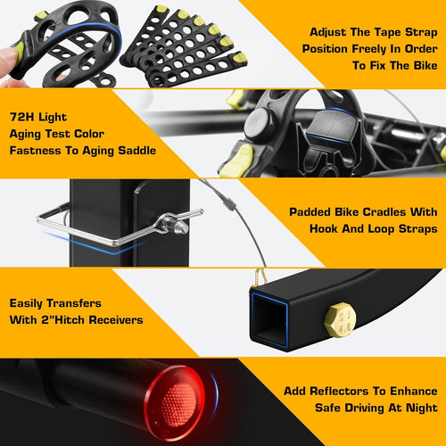 3 Bike Hitch Mount Carrier with Tie Down Strap I795