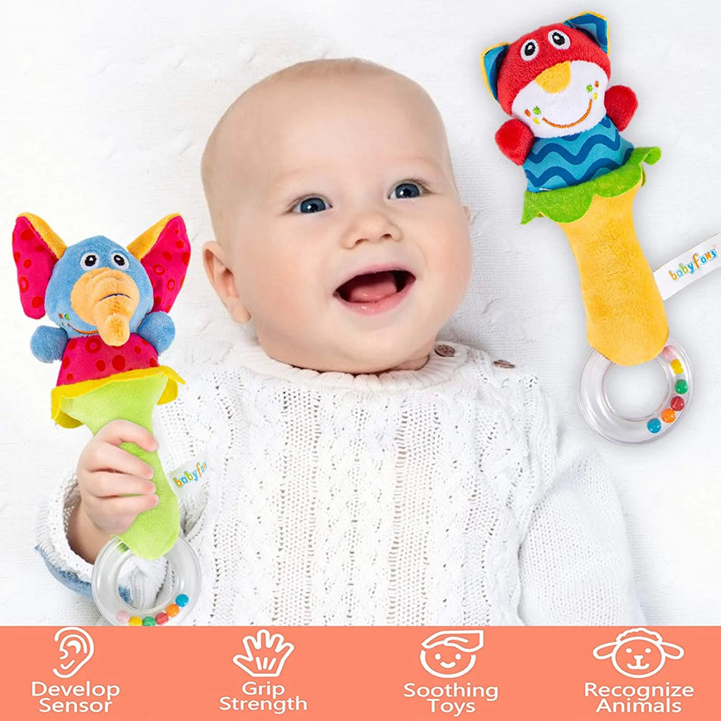 6 Pcs Baby Wrist Rattle & Foot Finder Socks Soft Plush Animal Doll I85260