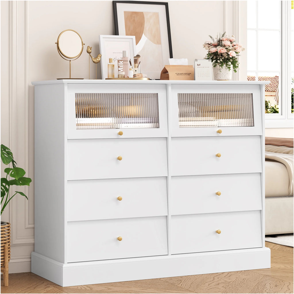 Black 8 Drawer Glass Door Wood Dresser Y17593