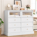 Black 8 Drawer Glass Door Wood Dresser Y17593