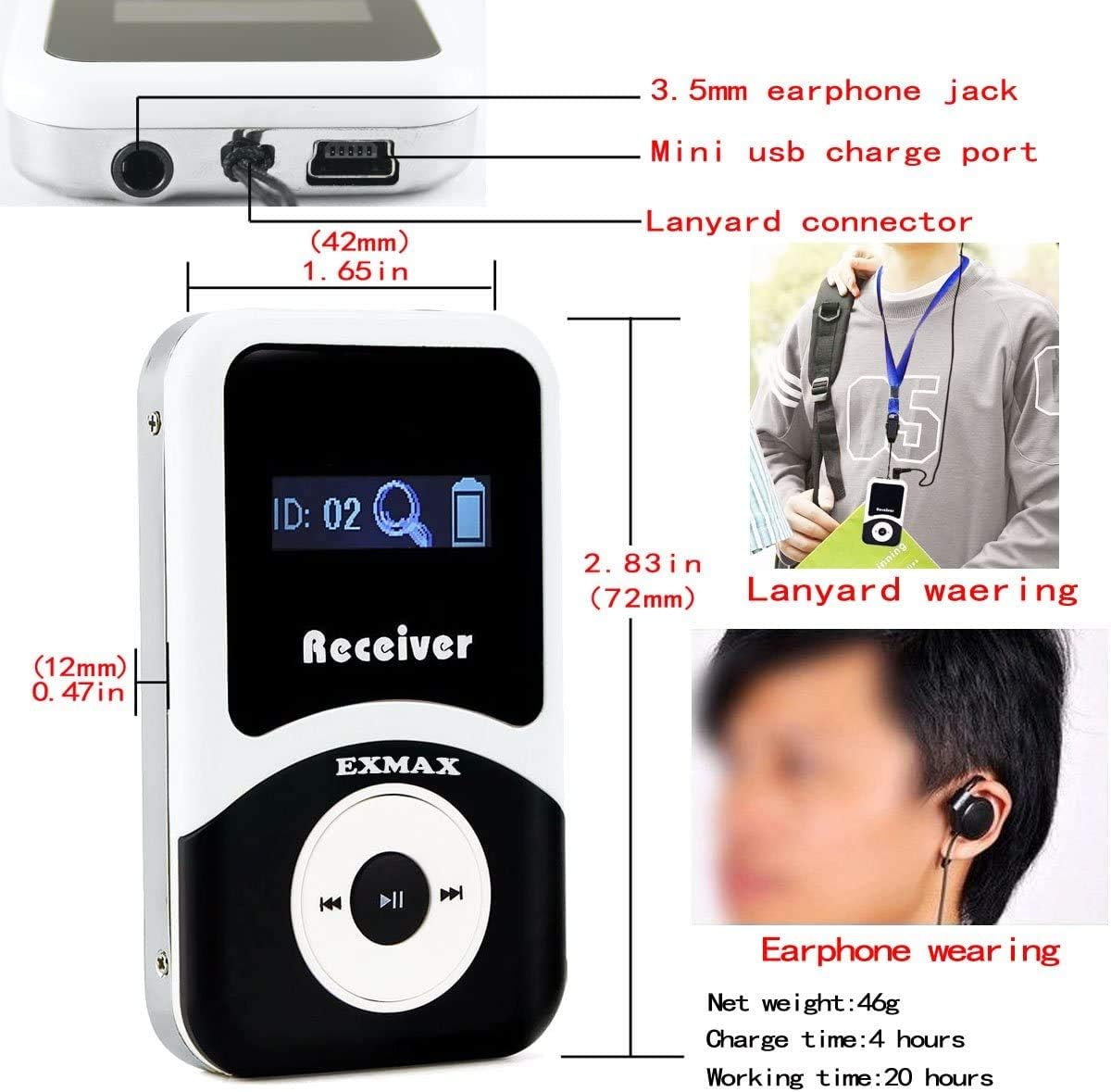 1 Transmitter 15 Receivers Wireless Tour Guide System with Charge Station D47342