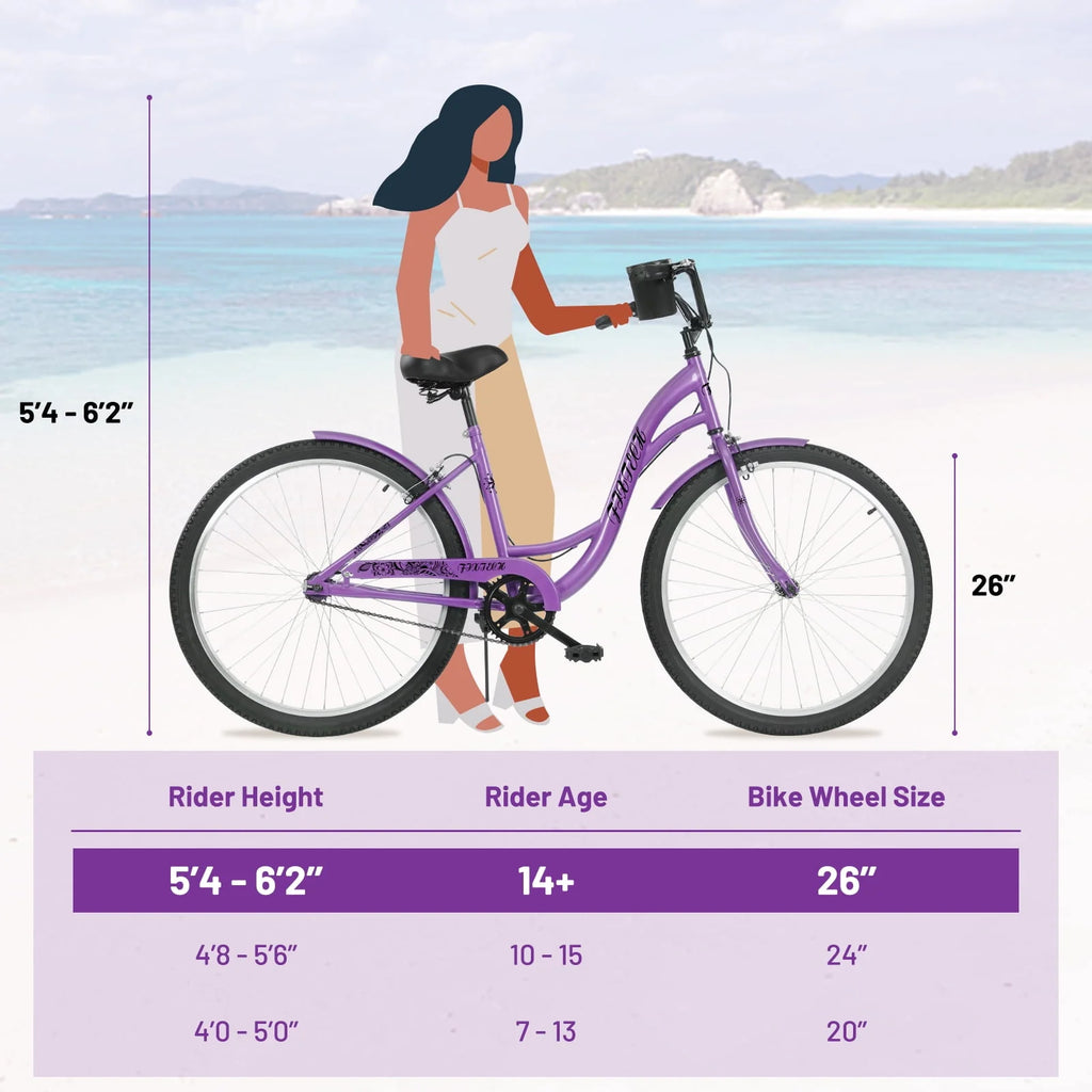 White 26 inch 7 Speed Foldable Cruiser Bike with Basket P729