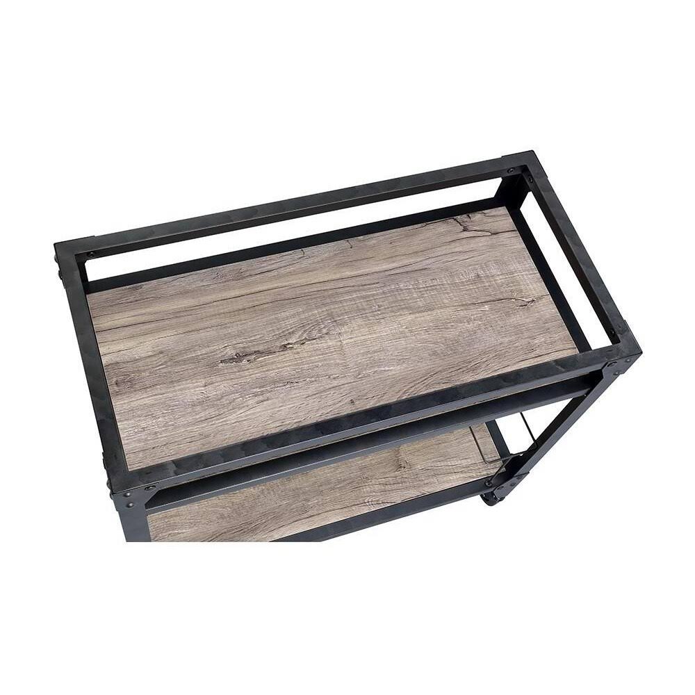 Rustic Oak & Charcoal Wood Serving Cart X239