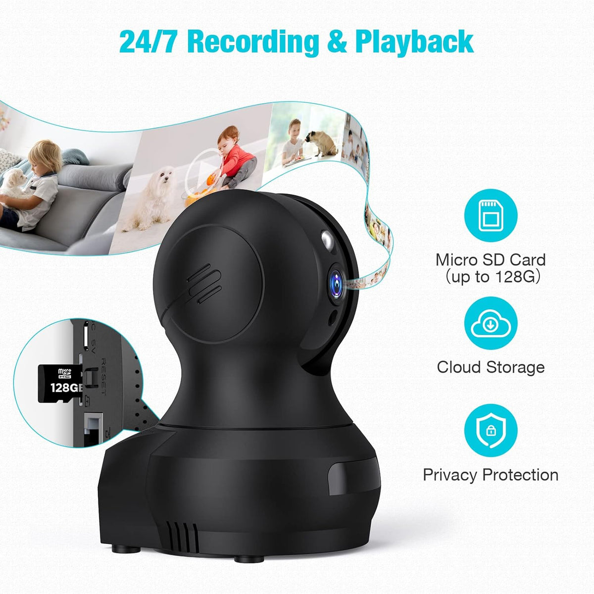 2K WiFi Pet Camera with Night Vision, Pan Tilt Zoom, Pack of 2 C227712