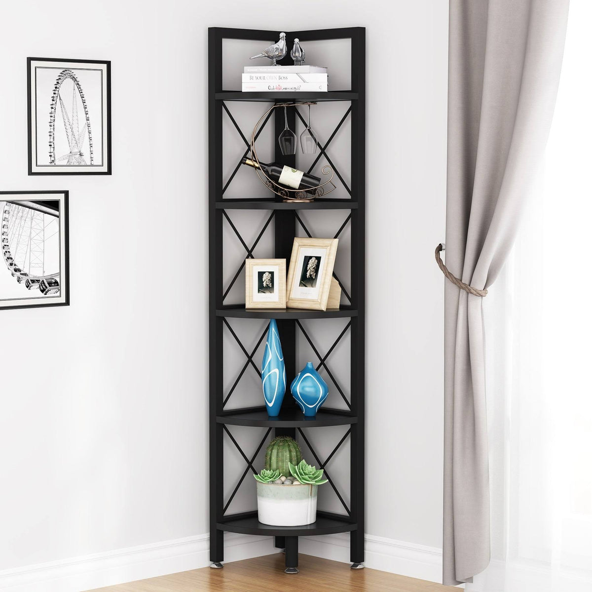 5-Tier Corner Bookshelf Black W763
