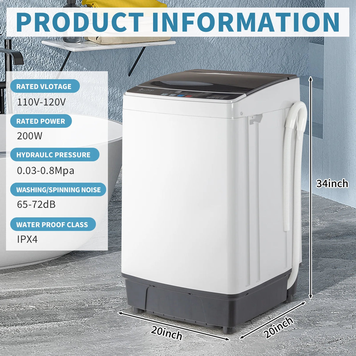 17.6 Lbs Capacity Top Load Portable Washing Machine with LED Display U582561