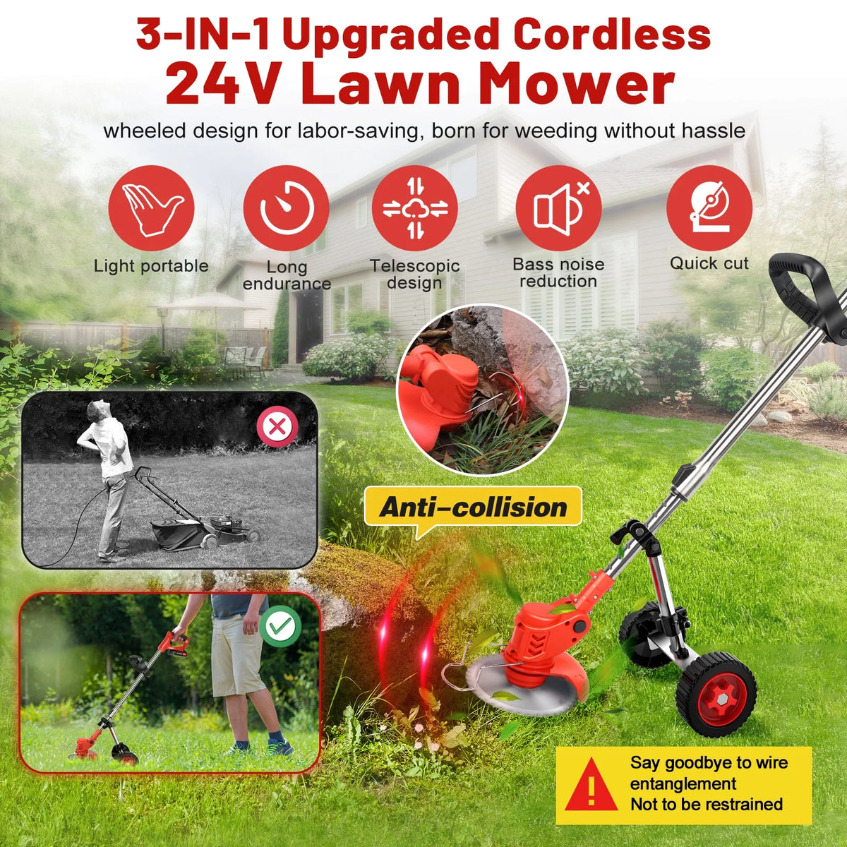Cordless Electric Grass Trimmer & Edger 6 inch 3-in-1 R8340