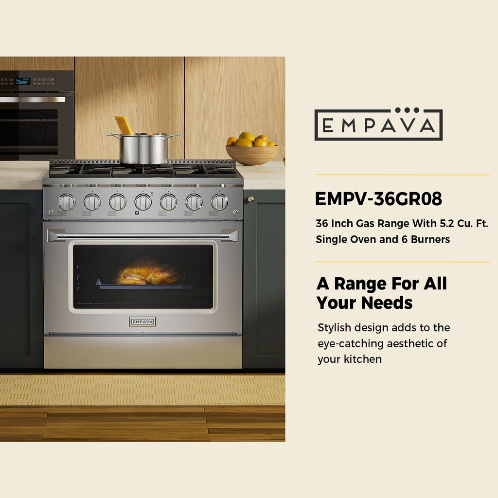 36 in. 5.2 cu. ft. Single Oven Gas Range with 6 Sealed Burners and Continuous Grates in Stainless Steel W843