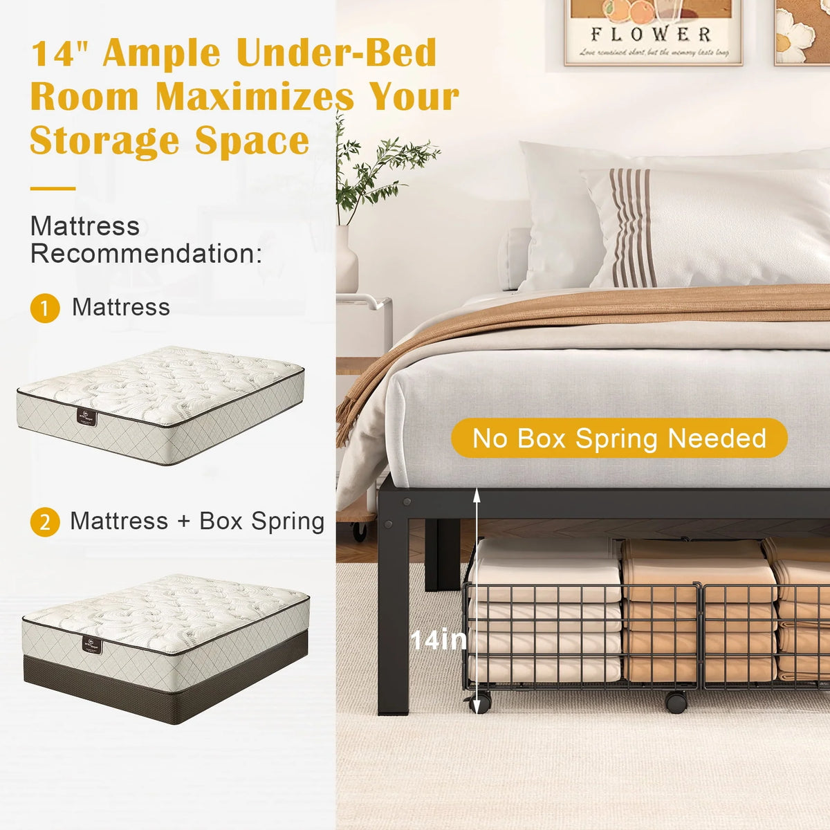 Queen Size Black Metal Platform Bed Frame A891