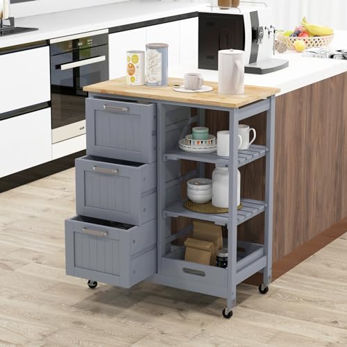 Rolling Wood Storage Cart with Drawers & Removable Tray U468
