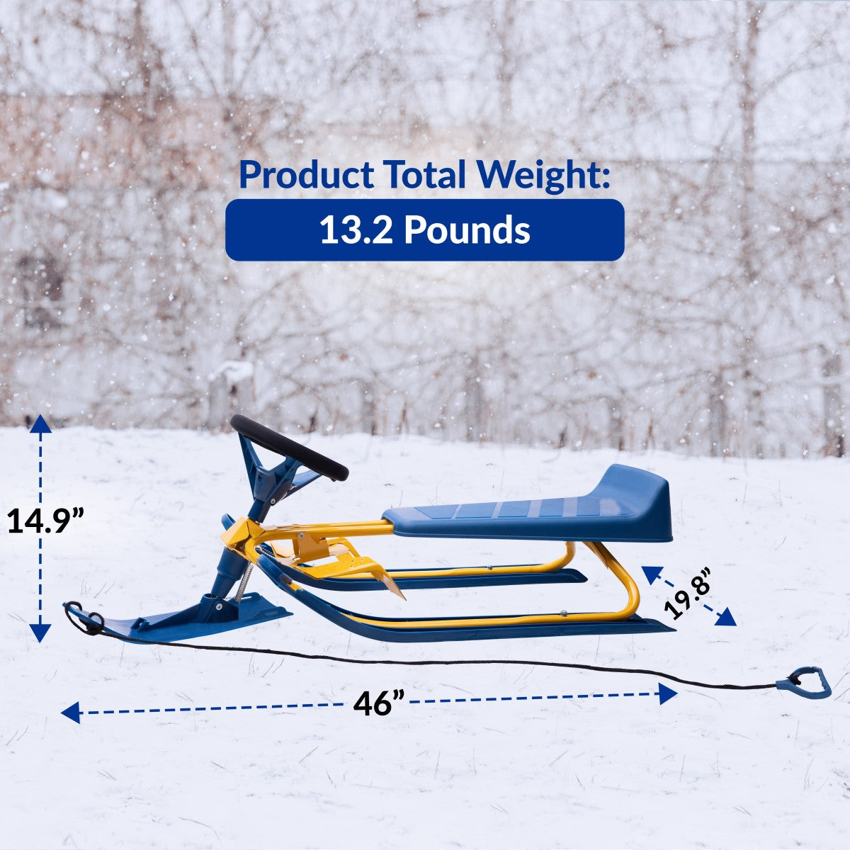 Snow Sled with Padded Steering Wheel, Twin Brakes & Pull Rope V1794