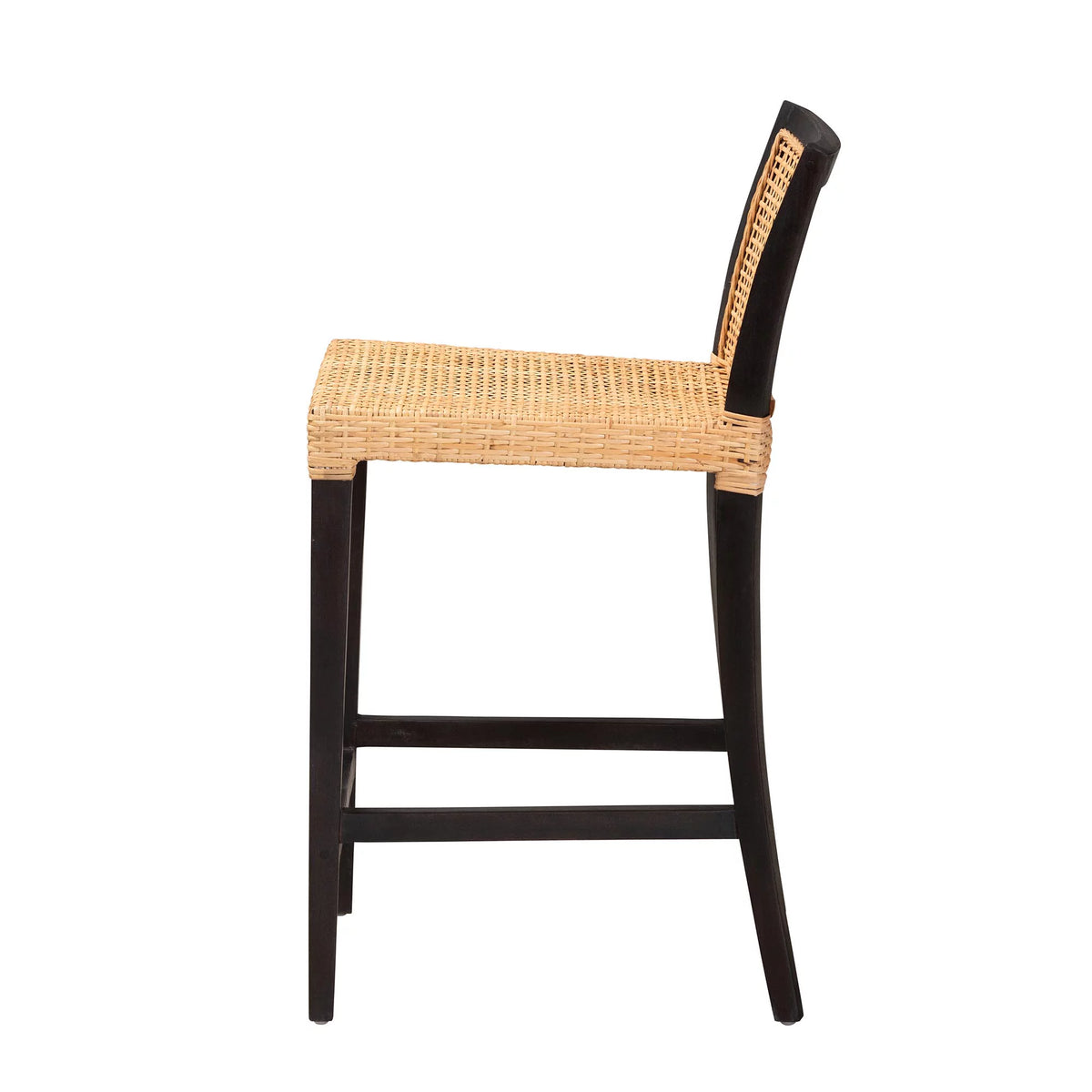 Dark Brown Mahogany Wood and Natural Rattan Counter Stool Z254996