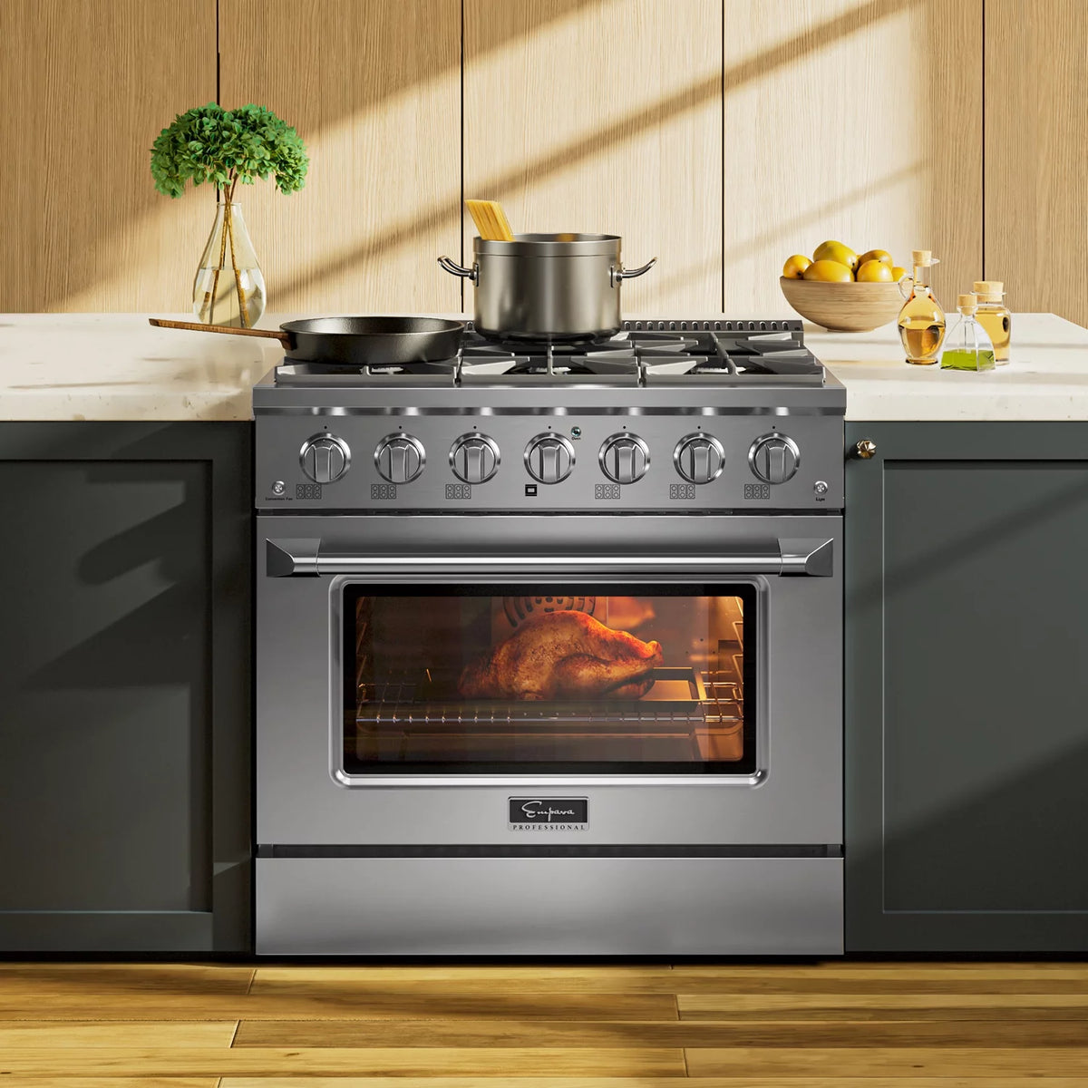 36 in. 5.2 cu. ft. Single Oven Gas Range with 6 Sealed Burners and Continuous Grates in Stainless Steel W843