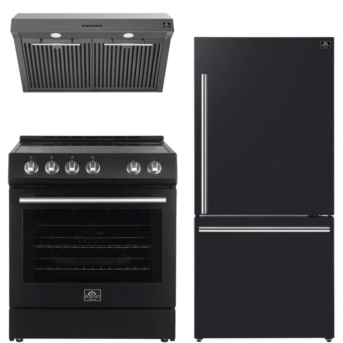 30 Electric Range, Range Hood and Refrigerator in Black R589209