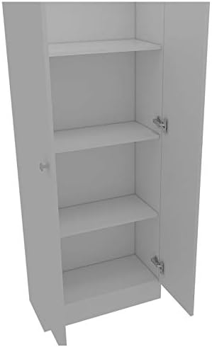 White & Light Oak Kitchen Tall Utility Storage Pantry Cabinet with Metal Handles U291166
