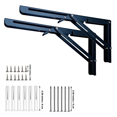 Black 14 Inch Heavy Duty Metal Folding Shelf Bracket 2 Pack D90924