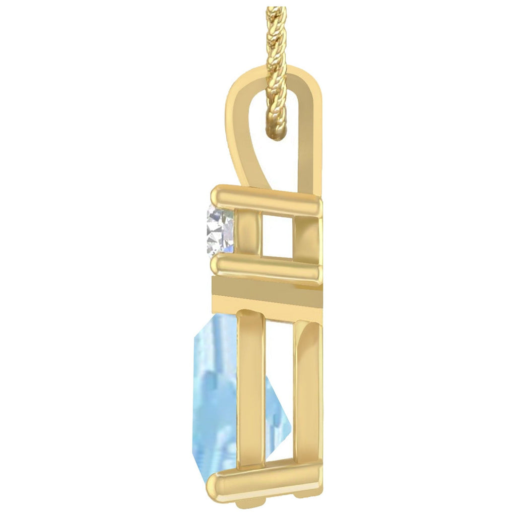 1.55 Carat 14K Yellow Gold Aquamarine and Round Lab Grown Diamond Solitaire Pendant Necklace I39957