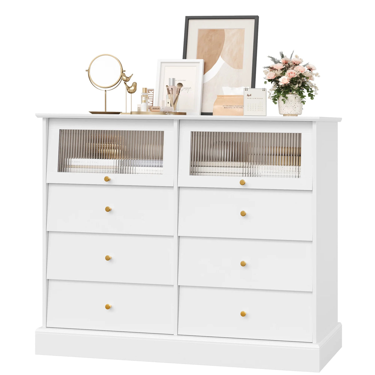Black 8 Drawer Glass Door Wood Dresser Y17593