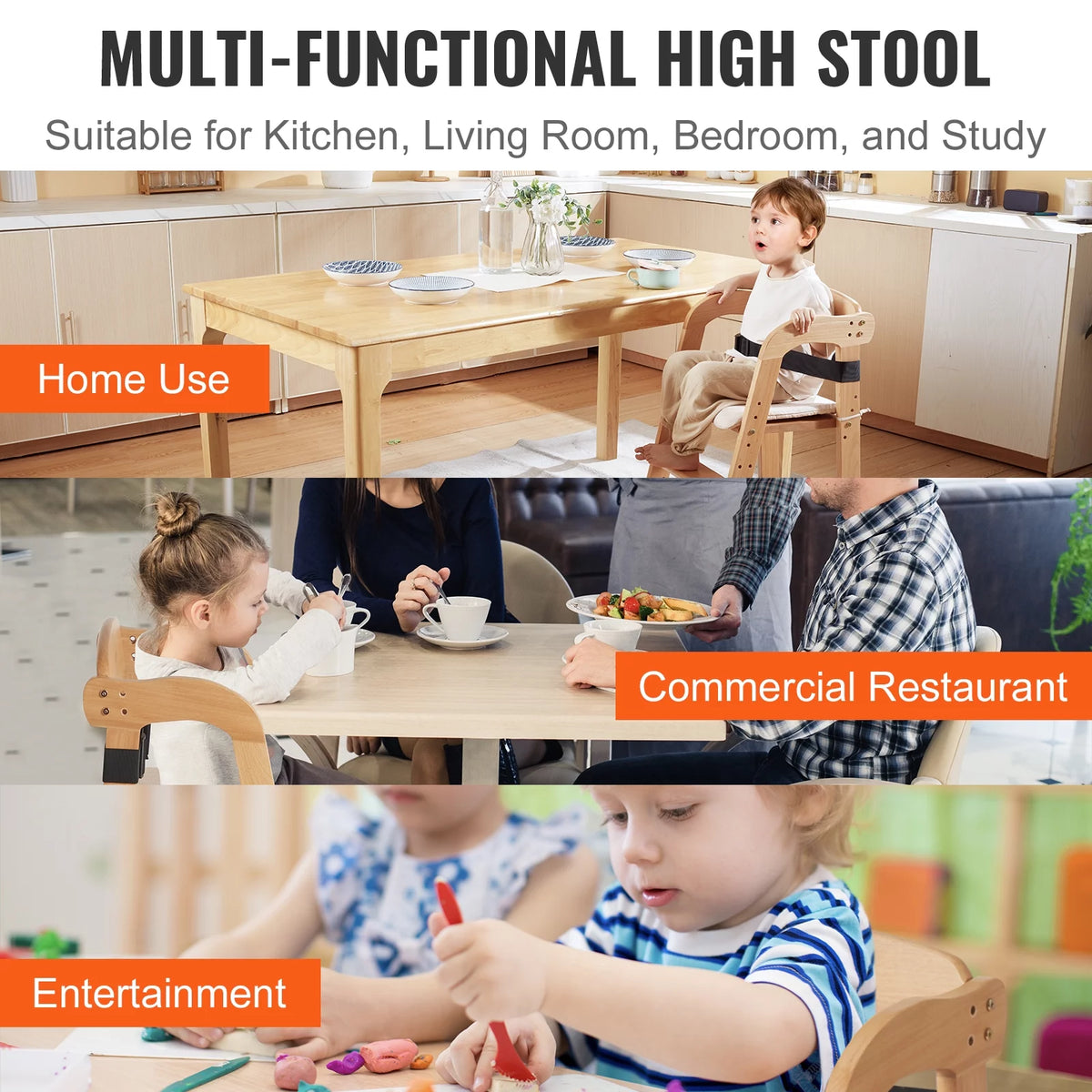 Wooden Baby HighChair with Adjustable Legs Solid Wood U23550