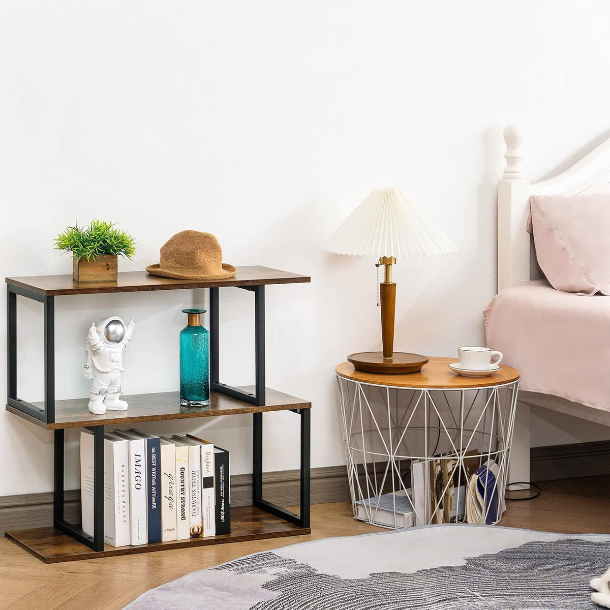 2-Tier S-Shaped Wooden Bookshelf D263