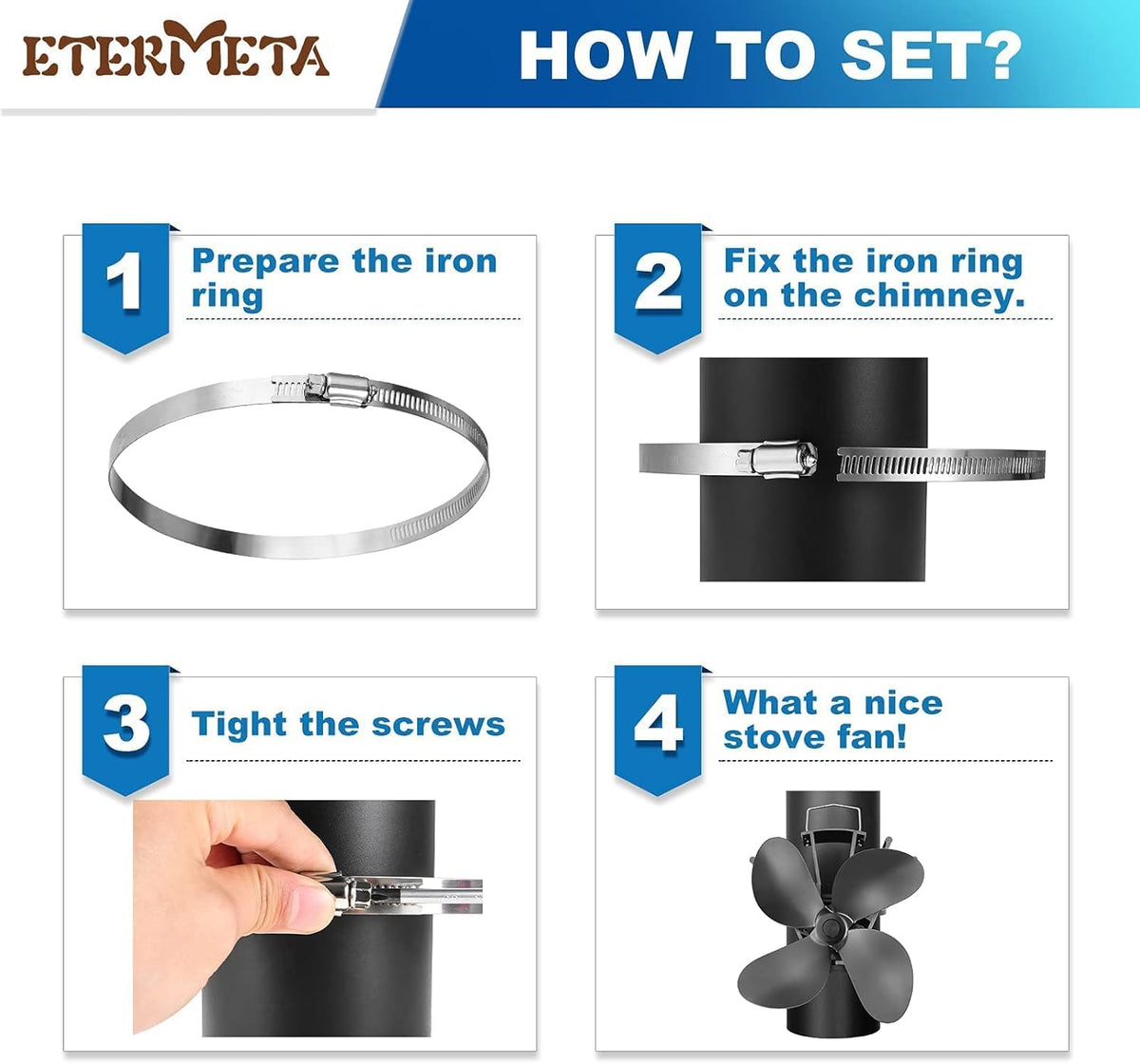 4 Blade Heat Activated Stove Fan Pack of 2 D838904