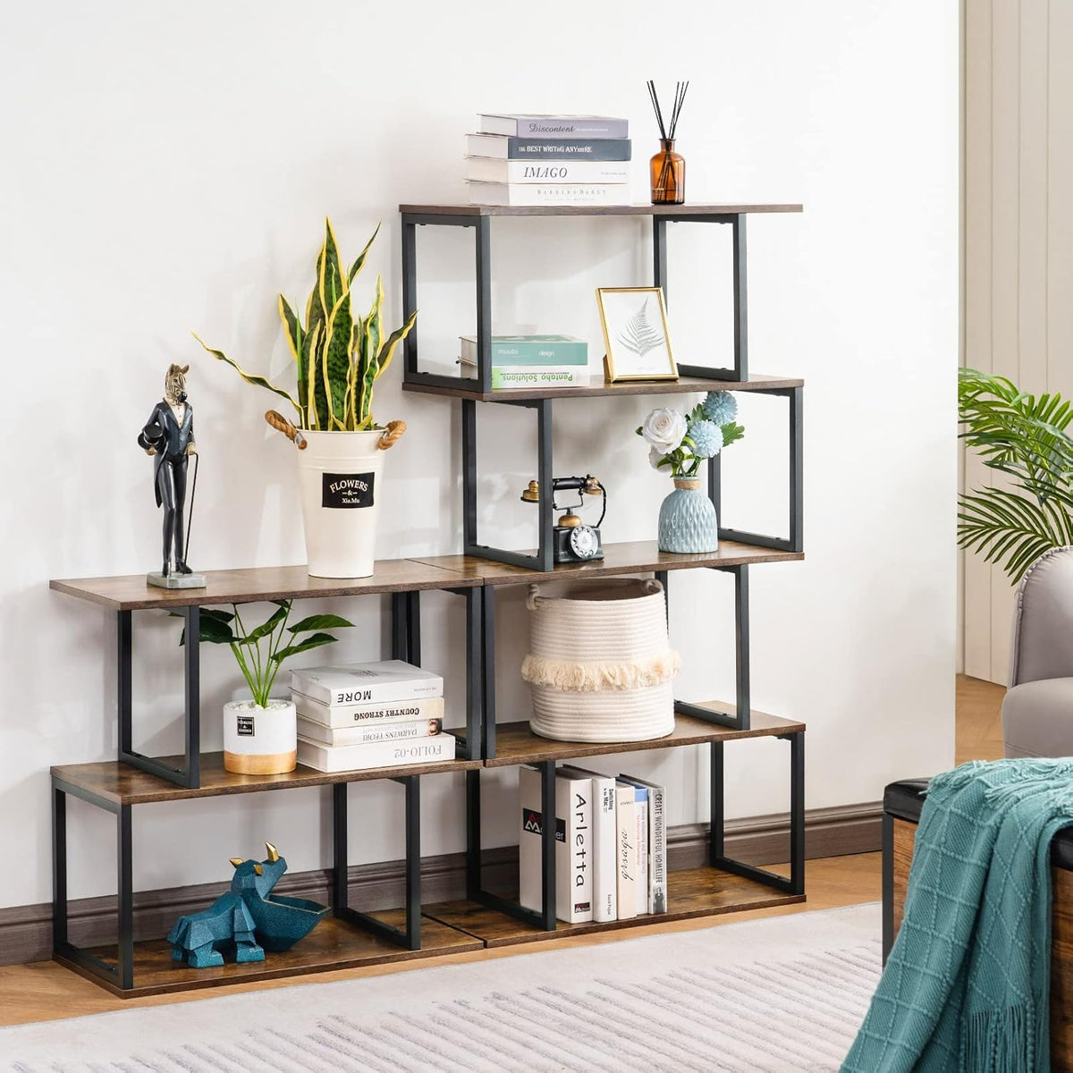 2-Tier S-Shaped Wooden Bookshelf D263