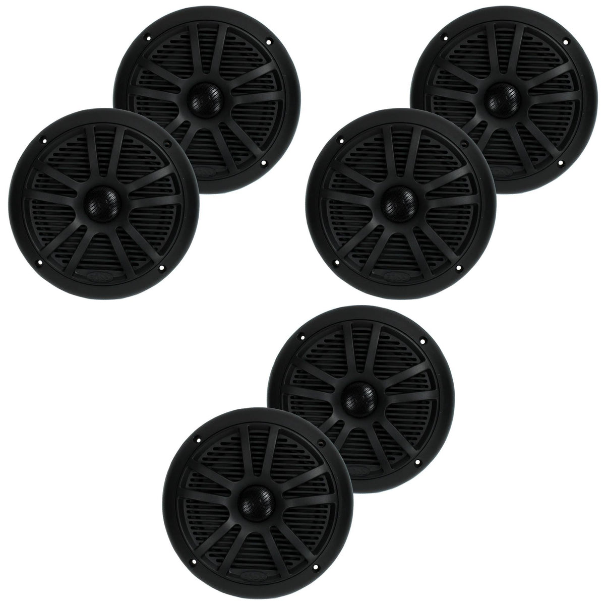 6.5 inch 180W Dual Cone Black Marine Audio Speakers (6 Pack) E436