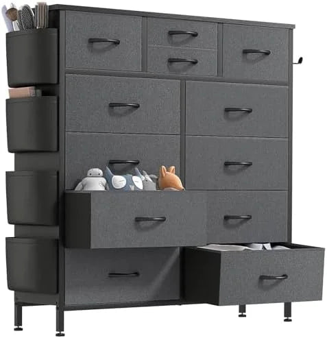 12 Drawer Fabric Dresser with Side Pockets W7984