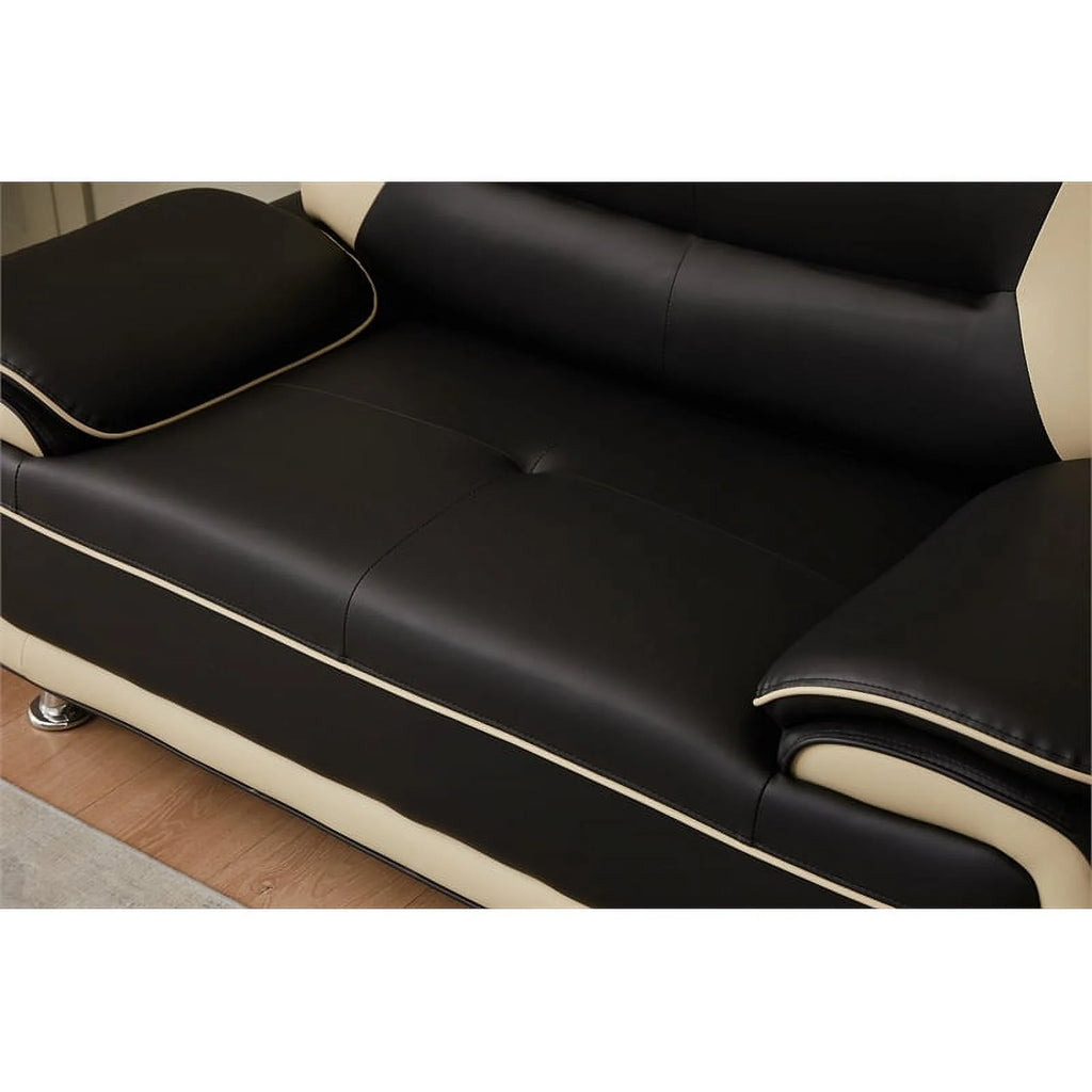 Black & Beige Faux Leather Sofa and Loveseat 2-Piece Set K662