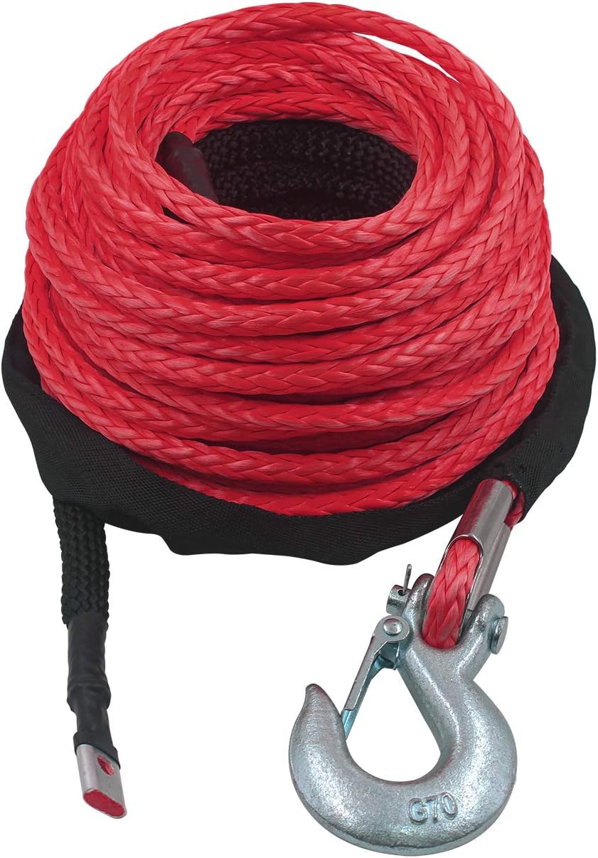 3/8 x 100 ft Synthetic Winch Rope with Hook and Protective Sleeve A21272