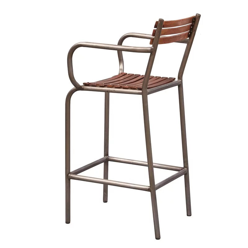 Brown Wood and Metal Frame Bar Stool F48926