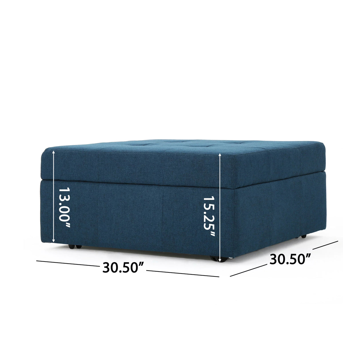 Navy Blue Tufted Fabric Storage Ottoman with Rolling Casters Q501