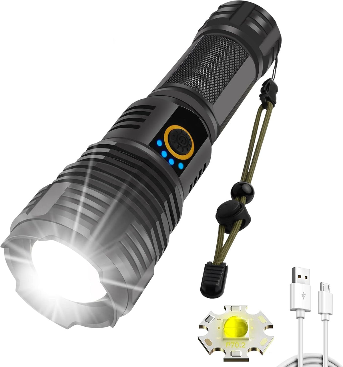 XHP70 LED Flashlight, 90000 Lumens, IP68 Waterproof, Zoomable Q5476