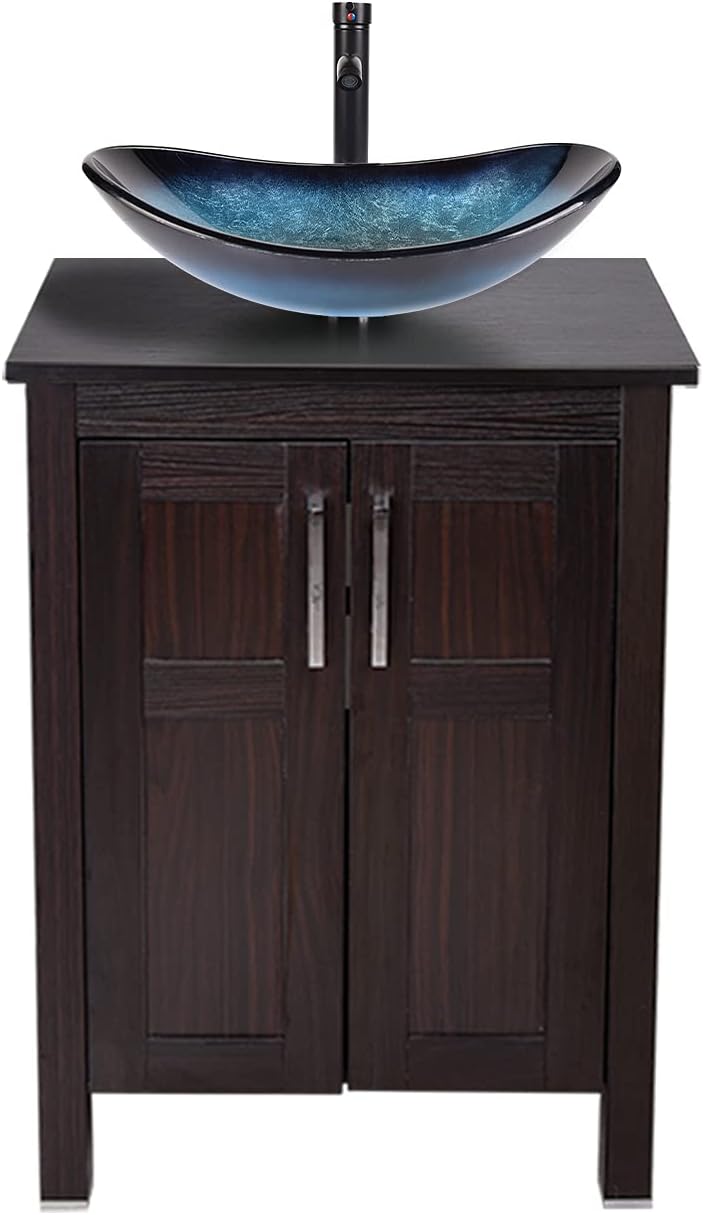24 Inches Dark Coffee Bathroom Vanity Set with Top and 2-Door Cabinet C4107