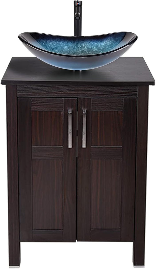 24 Inches Dark Coffee Bathroom Vanity Set with Top and 2-Door Cabinet C4107