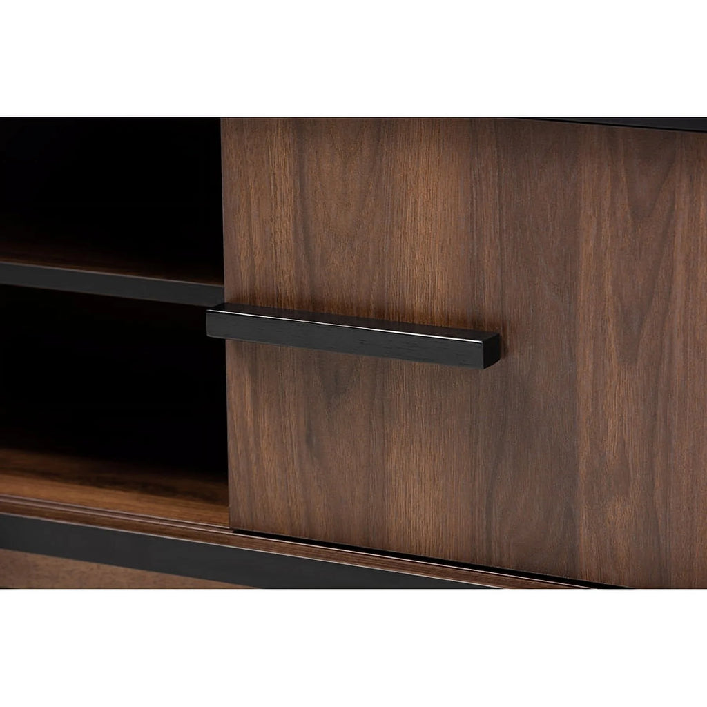 Walnut Brown and Black Wood Wine Storage Cabinet F87853
