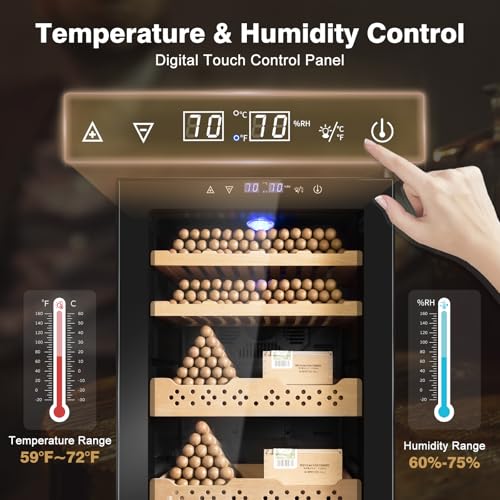Electric Cooler Cabinet 35L with Temperature and Humidity Control, Spanish Cedar Wood Shelves and Safety Lock U7404