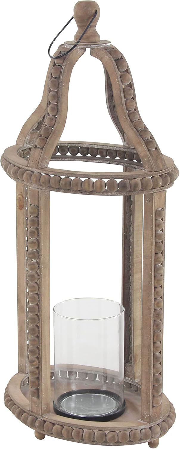 Rustic Wood and Glass Candle Lantern, 10W x 29H, Brown G885