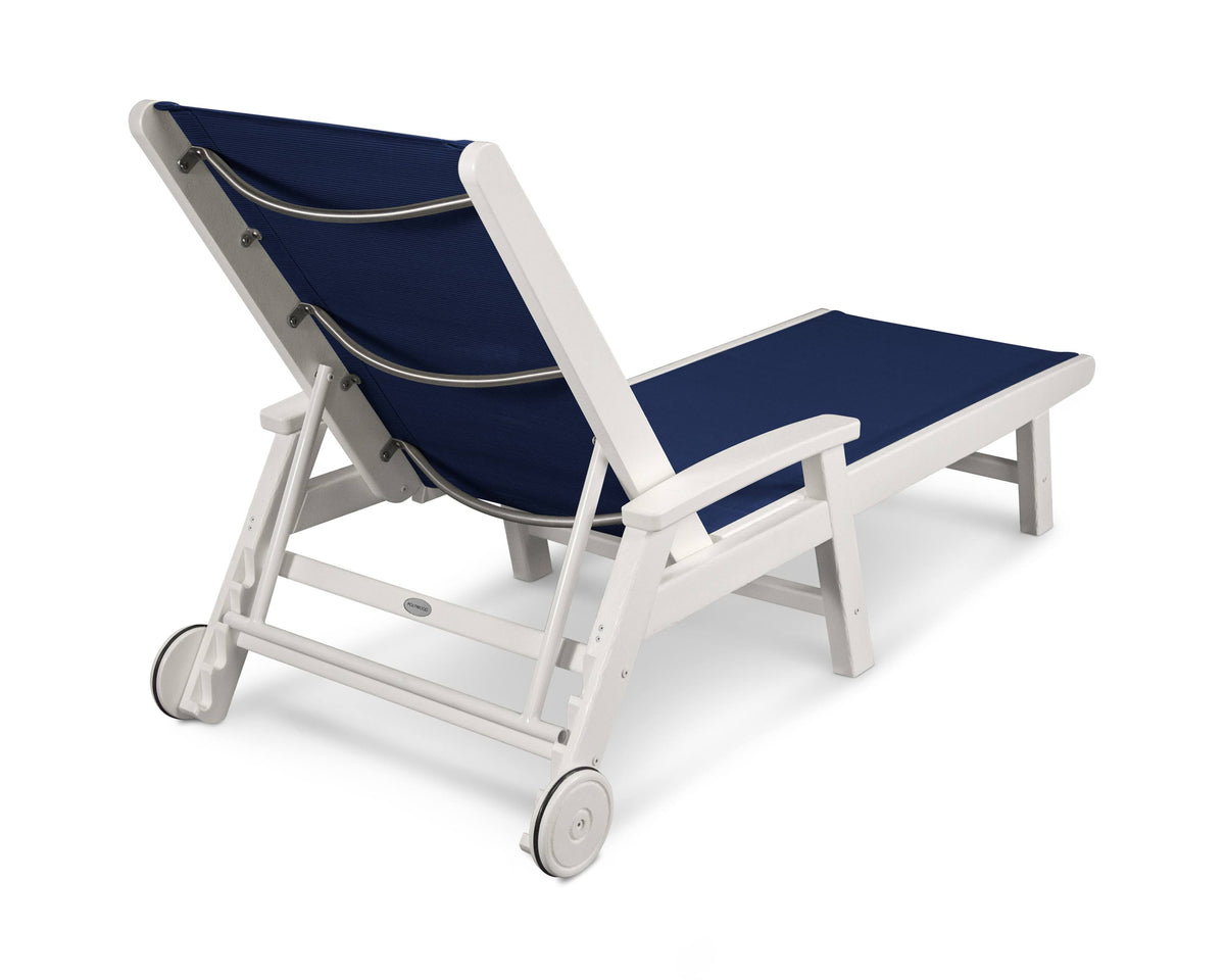 Coastal White and Navy Blue Sling Chaise C78395