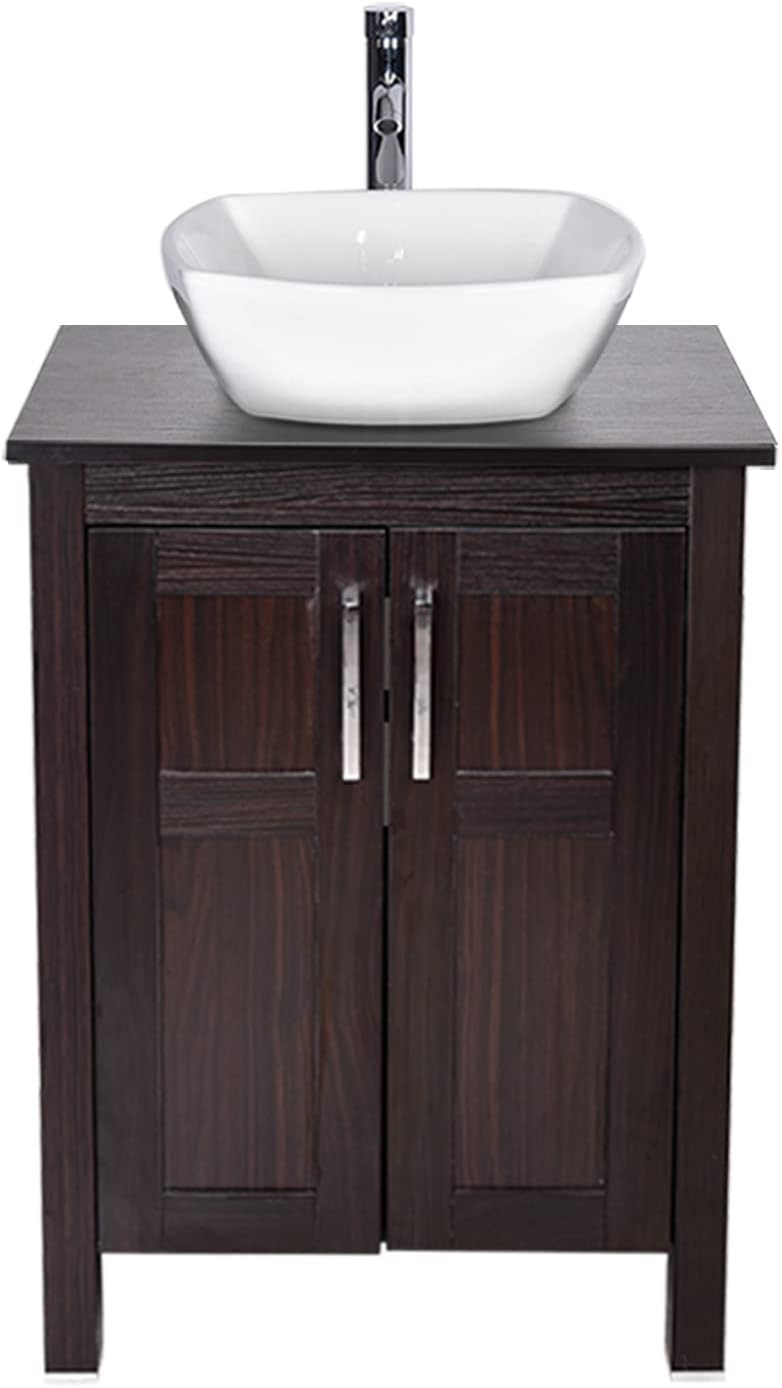 24 Inches Dark Coffee Bathroom Vanity Set with Top and 2-Door Cabinet C4107