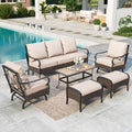 7-Seat Patio Conversation Set with 3-Seat Sofa, Rocking Chairs, Ottomans & Table, Black & Beige C577