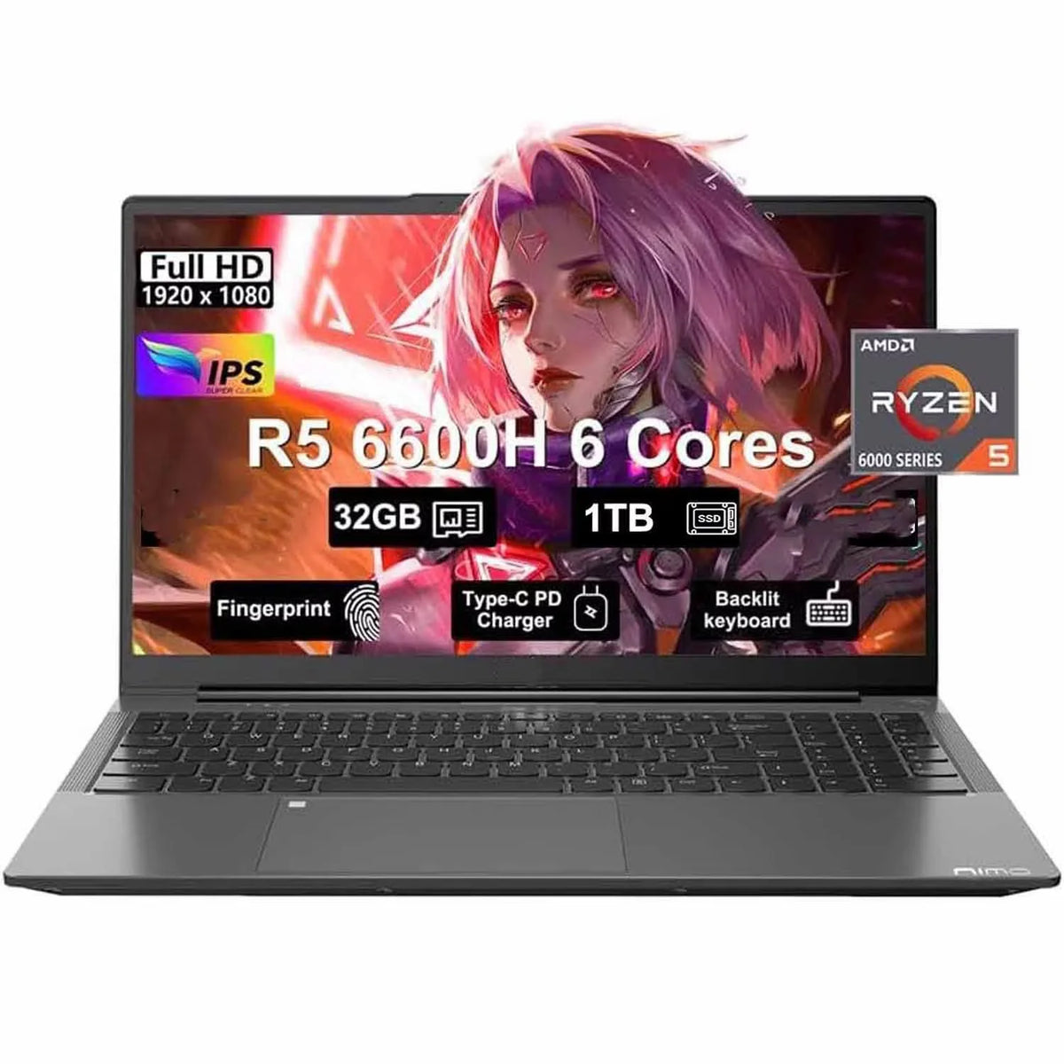 15.6" IPS FHD Gaming Laptop, AMD Ryzen 5 6600H 32GB DDR5 RAM 1TB SSD F7506