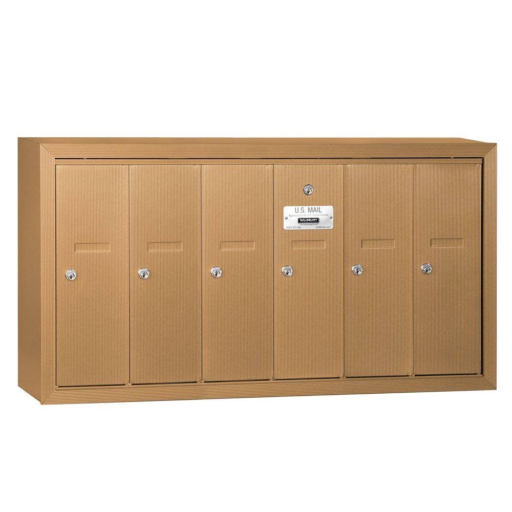 Brass Vertical Mailbox, 6 Doors L435352